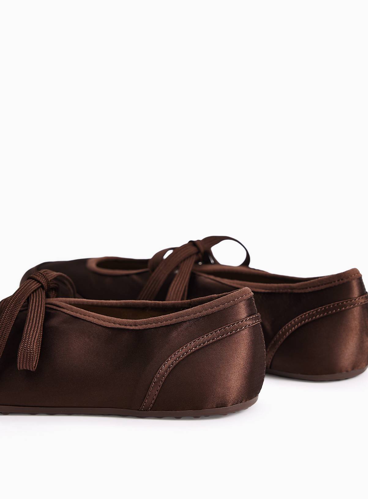 Chocolate Satin Sporty Ballerina Shoes 7 - Image 4